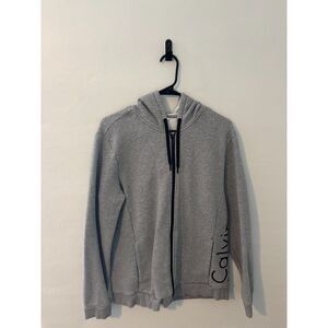 Calvin Klein Men’s Full Zip Hoodie Gray Logo Sweatshirt Size M Mesh Lined Hood